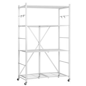 VEVOR Folding Storage Shelf with Wheels 4-Tier No Assembly Organizer Shelf White