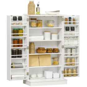 HOMCOM 41" Kitchen Sideboard Cabinet with 5-Tier Shelving 12 Spice Racks Adjustable Shelves, White