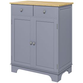 HOMCOM Curio Credenza: Kitchen Storage Cabinet with Solid Wood Top, Adjustable Shelf & 2 Drawers for Living Room