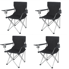 (4 PACK)Basic Quad Folding Camp Chair with Cup Holder, Black
