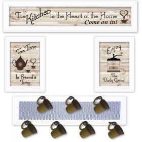 "Kitchen Collection IV" 4-Piece Vignette with 7-Peg Mug Rack by Millwork Engineering, White Frame