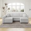 106.3" Soft Rabbit Plush U-shaped 4-Person Sofa. Matches 30.7" Ottoman with Hydraulic Lift. Comfortable & Stylish. For Bedroom & Living Room. Light Gr