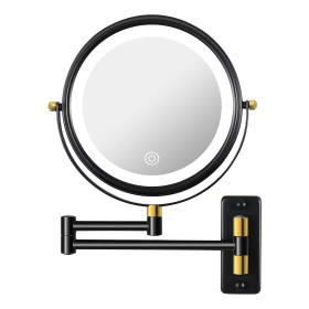 8.6" Wall Mounted Makeup Mirror with LED Lights, Double Sided 1X/10X Magnifying Mirror, 360Â° Swivel Bathroom Vanity Mirror with Extension Arm