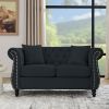 58.8" Chesterfield Sofa Black Velvet for Living Room, 2 Seater Sofa Tufted Couch with Rolled Arms and Nailhead for Living Room, Bedroom, Office