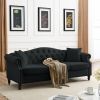 [Video] 79" Chesterfield Sofa Black Velvet for Living Room, 3 Seater Sofa Tufted Couch with Rolled Arms and Nailhead for Living Room, Bedroom, Office