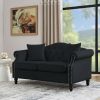57" Chesterfield Sofa Black Velvet for Living Room, 2 Seater Sofa Tufted Couch with Rolled Arms and Nailhead for Living Room, Bedroom, Office