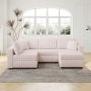 106.3" Soft U-shaped 4-Person Sofa. Matches 30.7" Ottoman with Hydraulic Lift. Comfortable & Stylish. For Bedroom & Living Room. Light Pink.Modern Fur