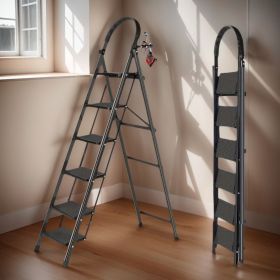6 Step Folding Ladder 500lbs Capacity Heavy Duty Anti Slip Portable Step Stool for Home Workshop Warehouse Construction Painting Cleaning Shelf T