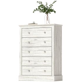 HOMCOM 31" Wide Farmhouse Chest of Drawers with 5 Drawers, Dresser for Bedroom with Wood Top for Living Room, Dirty Oak