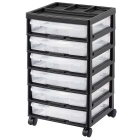 Scrapbook Rolling Storage Cart 6-Tier Large Capacity with 6 Clear Cases Black