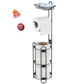 Toilet Paper Holder Stand, Black toilet Paper Holder Stand Stainless Steel Rustproof Tissue Roll Holder Floor Stand Storage for Bathroom