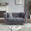 60.2" Chesterfield Sofa Beige Velvet for Living Room, 2 Seater Sofa Tufted Couch with Metal Foot and Nailhead for Living Room, Bedroom, Office