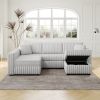 106.3" Soft Rabbit Plush U-shaped 4-Person Sofa. Matches 30.7" Ottoman with Hydraulic Lift. Comfortable & Stylish. For Bedroom & Living Room. Light Gr