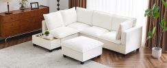90" U-shaped Sectional Sofa Modular Sofa Couch with a Movable Ottoman , a Coffee Table with Hidden Charging Devices for Living Room, White