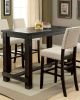 Antique Black Wooden 5pc Counter Height Dining Bar Set Table And 4x Chairs Ivory Linen Like Fabric Cushions Nailhead Trim Bar Chairs