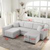 106.3" Soft Rabbit Plush U-shaped 4-Person Sofa. Matches 30.7" Ottoman with Hydraulic Lift. Comfortable & Stylish. For Bedroom & Living Room. Light Gr