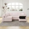 106.3" Soft U-shaped 4-Person Sofa. Matches 30.7" Ottoman with Hydraulic Lift. Comfortable & Stylish. For Bedroom & Living Room. Light Pink.Modern Fur