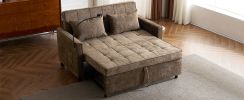 56.9" Loveseat Sofa Pull-out Sofa Bed Sleeper Sofa with a Reversible Backrest Cushion, Side Pockets, Two USB Ports and a Phone Holder for Living Room