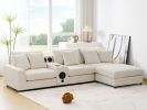 [New+Video]114*64'' Corduroy Sectional Sofa with Bluetooth Speakers,L Shaped Couch with Console,USB Charger,Cup Holders,Storage,Ottoman