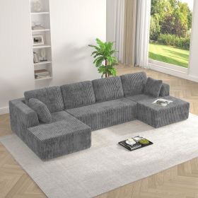 U shape Modular Sectional Sofa, Compressed Sectional Sofa Modern Minimalist Style Corduroy Couch, Sleeper Sofa for Living Room, Bedroom (Color: as Pic)