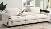 96*35''Chenille Sectional Sofa with Bluetooth Speaker,Comfy Cloud Couch Set with Drop Down Table,Cup Holders,USB Charger,Storage Armrest