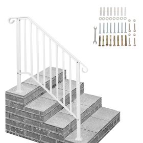 Matte White Galvanized Iron Stair Handrail Outdoor Step Railing Heavy Duty Metal Porch Banister for Patio Garden Deck Stairs Safety Support for 1 (size: 3-step)