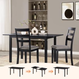 59'' Extendable Dining Table, Modern House Dining Room Table for 4-8, Wooden Kitchen Table , Dining Room, Working Office (Main Color: Black, Main Material: Wood+Bone)