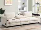 96*35''Chenille Sectional Sofa with Bluetooth Speaker,Comfy Cloud Couch Set with Drop Down Table,Cup Holders,USB Charger,Storage Armrest