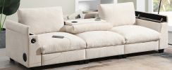 96*35''Chenille Sectional Sofa with Bluetooth Speaker,Comfy Cloud Couch Set with Drop Down Table,Cup Holders,USB Charger,Storage Armrest